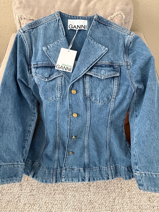 Ganni Jackets & Blazers - Ganni Blue Washed Denim Jacket with Gold Buttons